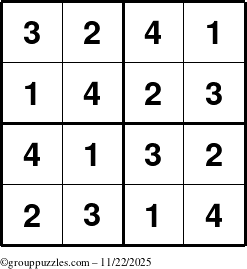The grouppuzzles.com Answer grid for the Sudoku-4 puzzle for Saturday November 22, 2025