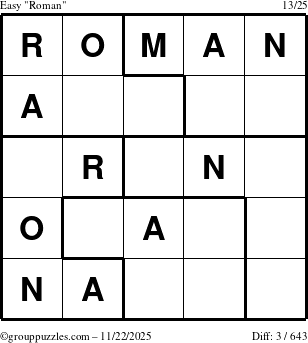 The grouppuzzles.com Easy Roman puzzle for Saturday November 22, 2025