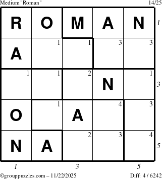 The grouppuzzles.com Medium Roman puzzle for Saturday November 22, 2025 with all 4 steps marked