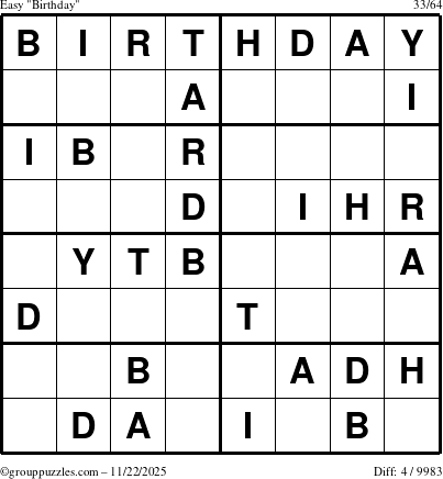 The grouppuzzles.com Easy Birthday puzzle for Saturday November 22, 2025