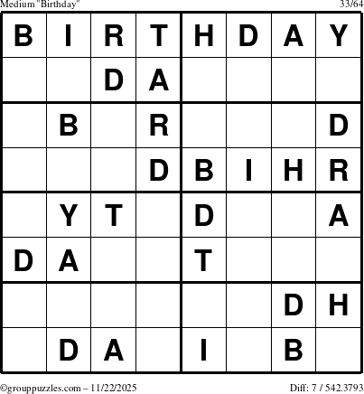 The grouppuzzles.com Medium Birthday puzzle for Saturday November 22, 2025