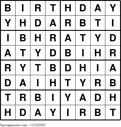 The grouppuzzles.com Answer grid for the Birthday puzzle for Saturday November 22, 2025