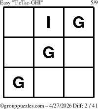 The grouppuzzles.com Easy TicTac-GHI puzzle for Monday April 27, 2026