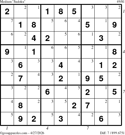 The grouppuzzles.com Medium Sudoku puzzle for Monday April 27, 2026 with all 7 steps marked