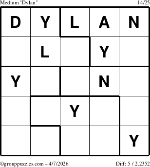 The grouppuzzles.com Medium Dylan puzzle for Tuesday April 7, 2026