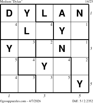 The grouppuzzles.com Medium Dylan puzzle for Tuesday April 7, 2026 with all 5 steps marked