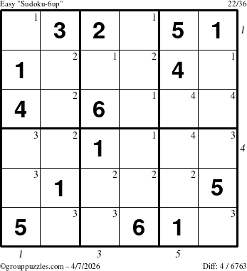 The grouppuzzles.com Easy Sudoku-6up puzzle for Tuesday April 7, 2026 with all 4 steps marked