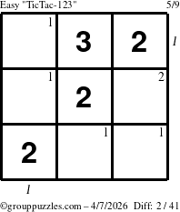 The grouppuzzles.com Easy TicTac-123 puzzle for Tuesday April 7, 2026 with all 2 steps marked