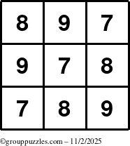 The grouppuzzles.com Answer grid for the TicTac-789 puzzle for Sunday November 2, 2025