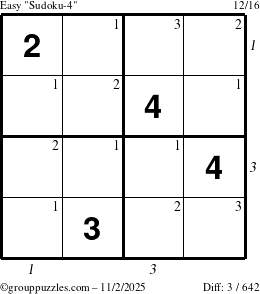 The grouppuzzles.com Easy Sudoku-4 puzzle for Sunday November 2, 2025 with all 3 steps marked