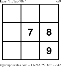 The grouppuzzles.com Easy TicTac-789 puzzle for Sunday November 2, 2025