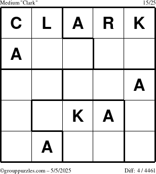 The grouppuzzles.com Medium Clark puzzle for Monday May 5, 2025