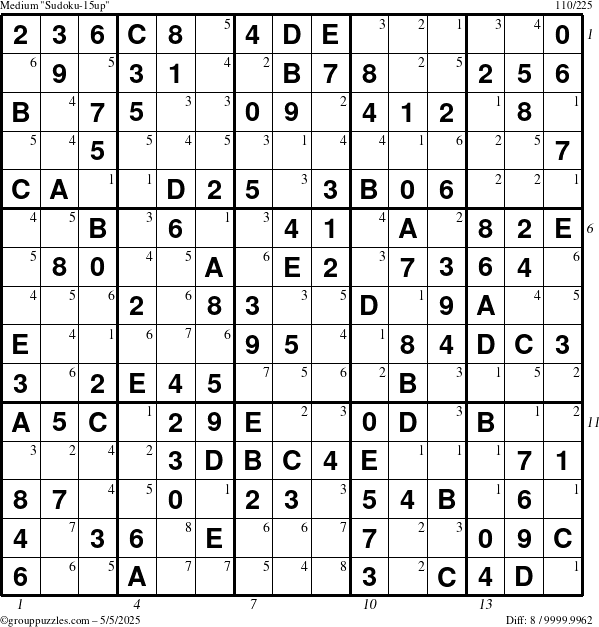 The grouppuzzles.com Medium Sudoku-15up puzzle for Monday May 5, 2025, suitable for printing, with all 8 steps marked
