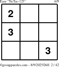 The grouppuzzles.com Easy TicTac-123 puzzle for Saturday August 9, 2025