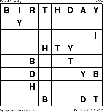 The grouppuzzles.com Difficult Birthday puzzle for Saturday August 9, 2025