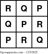 The grouppuzzles.com Answer grid for the TicTac-PQR puzzle for Friday December 5, 2025