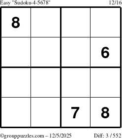 The grouppuzzles.com Easy Sudoku-4-5678 puzzle for Friday December 5, 2025