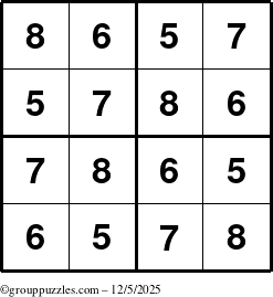 The grouppuzzles.com Answer grid for the Sudoku-4-5678 puzzle for Friday December 5, 2025