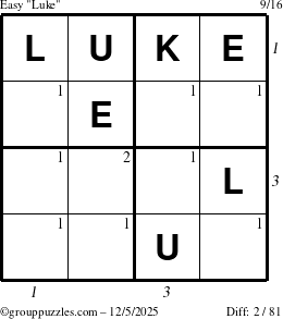 The grouppuzzles.com Easy Luke puzzle for Friday December 5, 2025, suitable for printing, with all 2 steps marked