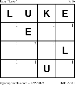 The grouppuzzles.com Easy Luke puzzle for Friday December 5, 2025 with the first 2 steps marked