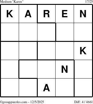 The grouppuzzles.com Medium Karen puzzle for Friday December 5, 2025