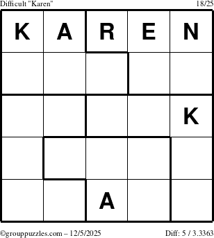 The grouppuzzles.com Difficult Karen puzzle for Friday December 5, 2025