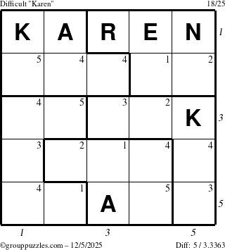 The grouppuzzles.com Difficult Karen puzzle for Friday December 5, 2025 with all 5 steps marked