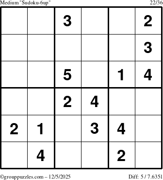 The grouppuzzles.com Medium Sudoku-6up puzzle for Friday December 5, 2025