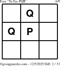 The grouppuzzles.com Easy TicTac-PQR puzzle for Friday December 5, 2025
