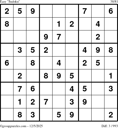 The grouppuzzles.com Easy Sudoku puzzle for Friday December 5, 2025