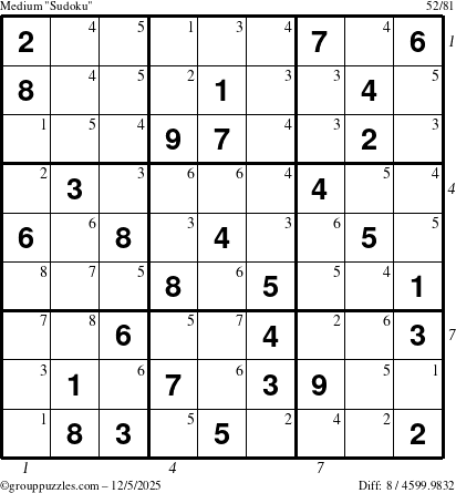 The grouppuzzles.com Medium Sudoku puzzle for Friday December 5, 2025, suitable for printing, with all 8 steps marked