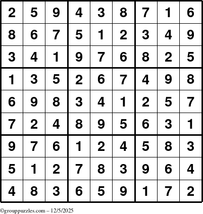 The grouppuzzles.com Answer grid for the Sudoku puzzle for Friday December 5, 2025