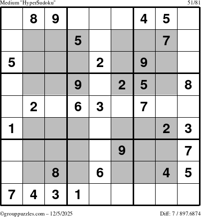 The grouppuzzles.com Medium HyperSudoku puzzle for Friday December 5, 2025