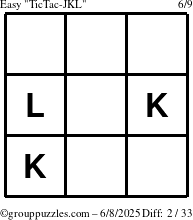 The grouppuzzles.com Easy TicTac-JKL puzzle for Sunday June 8, 2025
