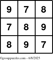 The grouppuzzles.com Answer grid for the TicTac-789 puzzle for Sunday June 8, 2025