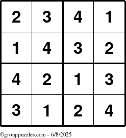 The grouppuzzles.com Answer grid for the Sudoku-4 puzzle for Sunday June 8, 2025