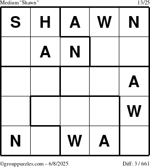 The grouppuzzles.com Medium Shawn puzzle for Sunday June 8, 2025