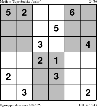 The grouppuzzles.com Medium SuperSudoku-Junior puzzle for Sunday June 8, 2025