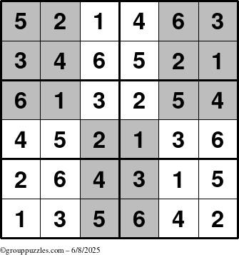 The grouppuzzles.com Answer grid for the SuperSudoku-Junior puzzle for Sunday June 8, 2025
