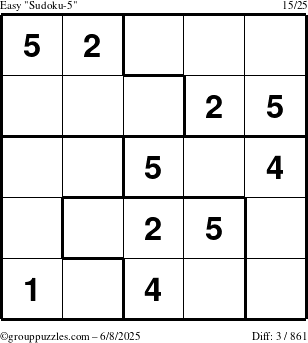 The grouppuzzles.com Easy Sudoku-5 puzzle for Sunday June 8, 2025