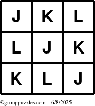 The grouppuzzles.com Answer grid for the TicTac-JKL puzzle for Sunday June 8, 2025