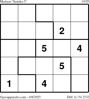 The grouppuzzles.com Medium Sudoku-5 puzzle for Sunday June 8, 2025