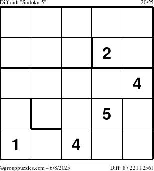 The grouppuzzles.com Difficult Sudoku-5 puzzle for Sunday June 8, 2025