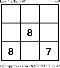 The grouppuzzles.com Easy TicTac-789 puzzle for Sunday June 8, 2025