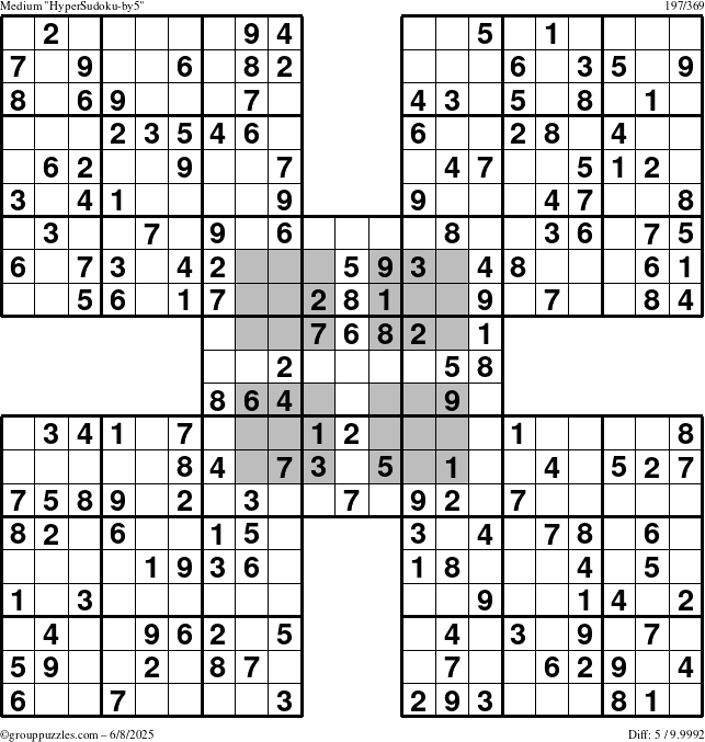 The grouppuzzles.com Medium HyperSudoku-by5 puzzle for Sunday June 8, 2025