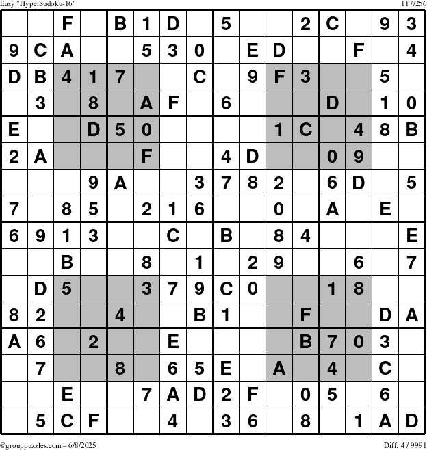 The grouppuzzles.com Easy HyperSudoku-16 puzzle for Sunday June 8, 2025