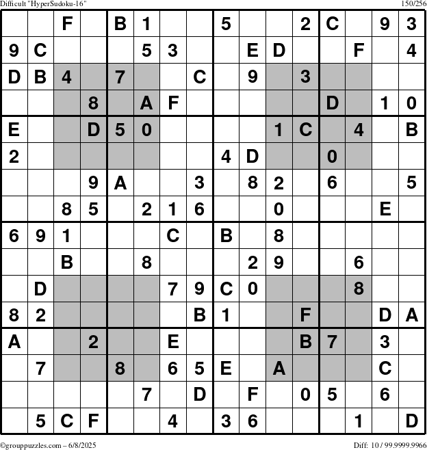 The grouppuzzles.com Difficult HyperSudoku-16 puzzle for Sunday June 8, 2025