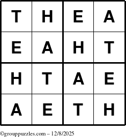 The grouppuzzles.com Answer grid for the Thea puzzle for Monday December 8, 2025
