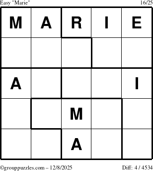 The grouppuzzles.com Easy Marie puzzle for Monday December 8, 2025