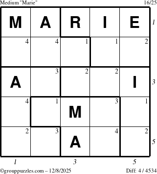 The grouppuzzles.com Medium Marie puzzle for Monday December 8, 2025 with all 4 steps marked